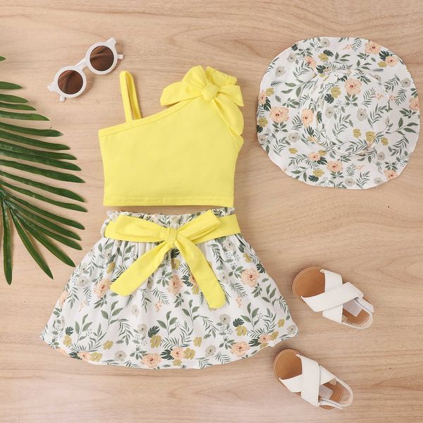 16134 summer kids girls clothing set bowknot suspender with florals skirt hat chlildren girl 3pcs causal outfits sets, White
16134 summer kids girls clothing set bowknot suspender with florals skirt hat chlildren girl 3pcs causal outfits sets, White