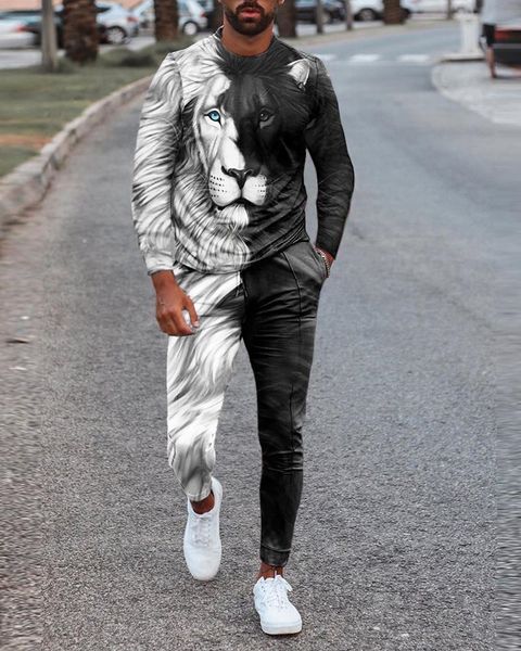 men's tracksuits long sleeve tshirt 2 piece 3d printed retro black and white lion king style oversized 230330, Gray 
men's tracksuits long sleeve tshirt 2 piece 3d printed retro black and white lion king style oversized 230330, Gray