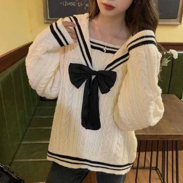 deeptown korean style sailor collar white knitted sweater women preppy fashion oversize long sleeve jumper pullover female p230331, Black
deeptown korean style sailor collar white knitted sweater women preppy fashion oversize long sleeve jumper pullover female p230331, Black