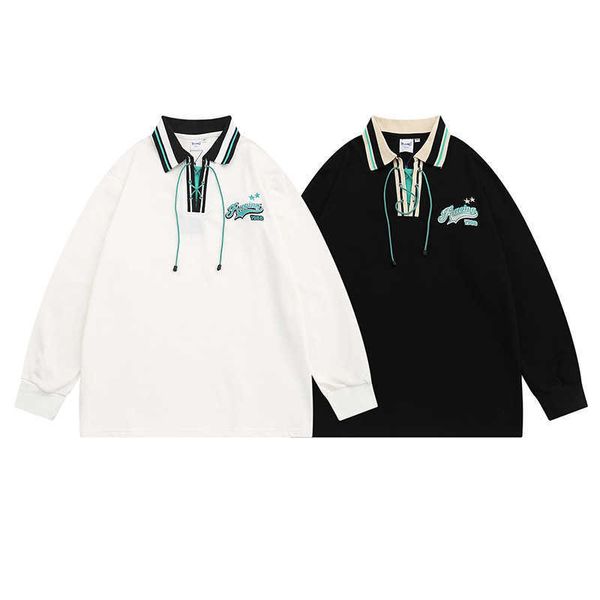 simple small label embroidered polo shirt long sleeve men autumn fashion loose college casual women, Black;white
simple small label embroidered polo shirt long sleeve men autumn fashion loose college casual women, Black;white