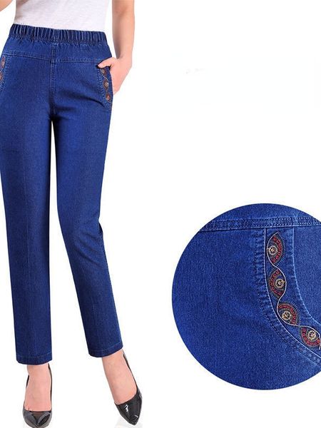 women's jeans 2023 spring middleaged straight pants female embroidery thin ladies elastic waist stretch 230330, Blue
women's jeans 2023 spring middleaged straight pants female embroidery thin ladies elastic waist stretch 230330, Blue