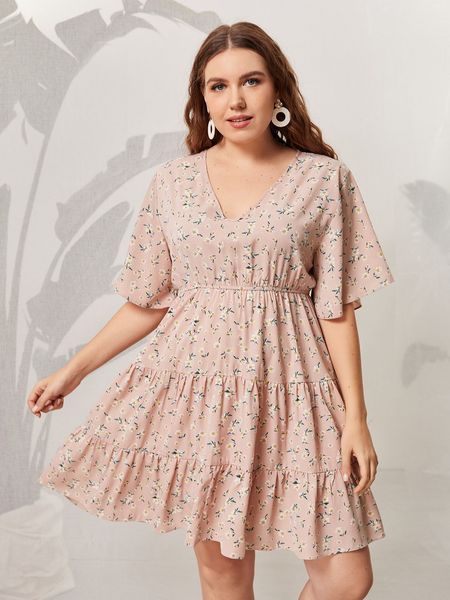 plus size dresses size pink midi dres floral print ruffles sleeve summer autumn casual oversized 4xl elegant loose 230330, Black 
plus size dresses size pink midi dres floral print ruffles sleeve summer autumn casual oversized 4xl elegant loose 230330, Black