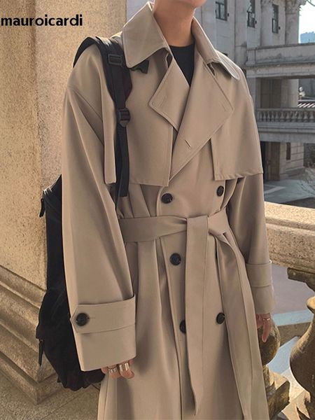 men's trench coats mauroicardi spring autumn long oversized khaki black coat men sashes double breasted loose casual korean fashion 230, Tan;black
men's trench coats mauroicardi spring autumn long oversized khaki black coat men sashes double breasted loose casual korean fashion 230, Tan;black