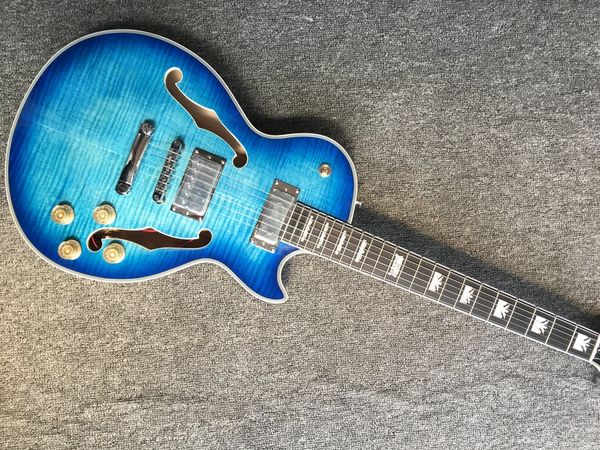 custom shop f hollow body jazz electric guitar with tiger flame front and back chrome hardwares
custom shop f hollow body jazz electric guitar with tiger flame front and back chrome hardwares