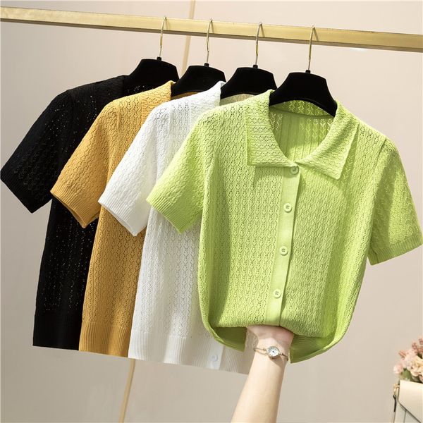 women's t-shirt knitted women's ribbon button polo shirt women's fashion solid short sleeve green hollow t-shirt purple dress, White
women's t-shirt knitted women's ribbon button polo shirt women's fashion solid short sleeve green hollow t-shirt purple dress, White