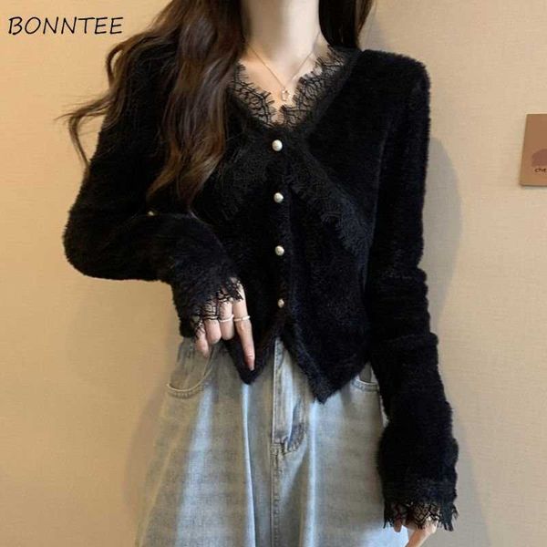 new autumn cardigans women cropped slim vintage french style elegant ladies v-neck lace knitwear simple temperament chic popular p230331, Black
new autumn cardigans women cropped slim vintage french style elegant ladies v-neck lace knitwear simple temperament chic popular p230331, Black