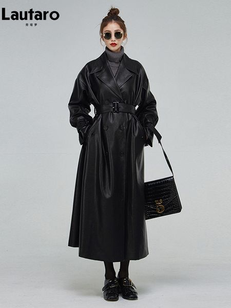 women s leather faux lautaro spring autumn long oversized skirted black green pu trench coat for women belt double breasted runway fashion 2
women s leather faux lautaro spring autumn long oversized skirted black green pu trench coat for women belt double breasted runway fashion 2