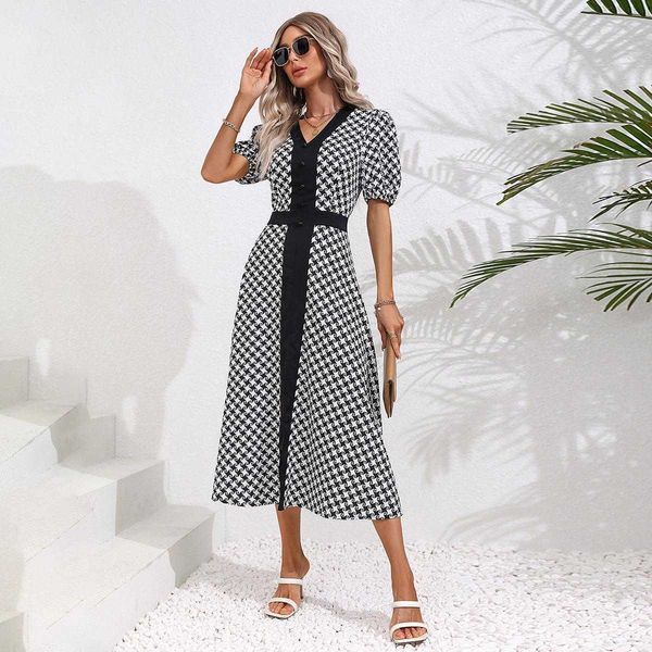 spring summer womens wear casual dresses black and white polka dot stitching, Black;gray