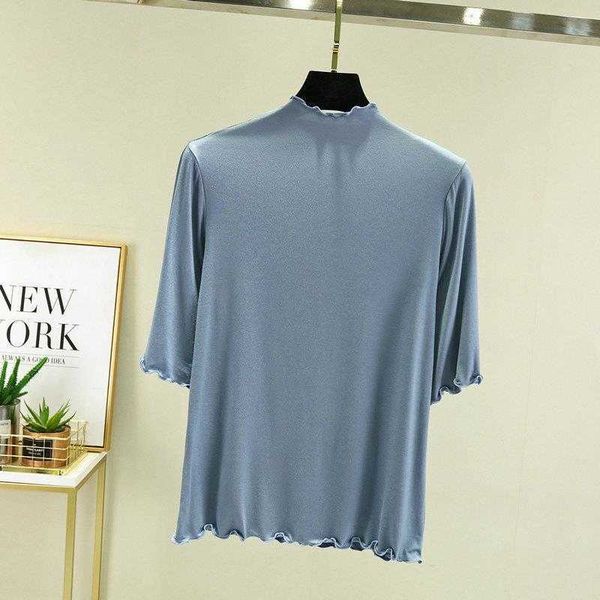 modal fungus flying blouses edge half turtleneck spring and summer five points, White
modal fungus flying blouses edge half turtleneck spring and summer five points, White