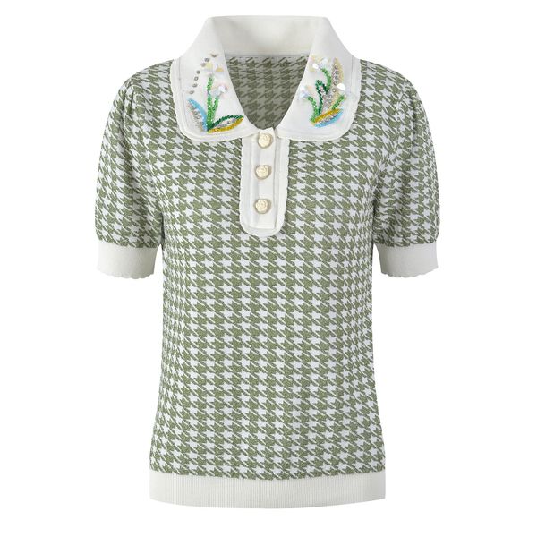 323 2023 spring brand same style sweater short sleeve green pink lapel neck beads pullover fashion womens clothes womens yl8, White;black
323 2023 spring brand same style sweater short sleeve green pink lapel neck beads pullover fashion womens clothes womens yl8, White;black