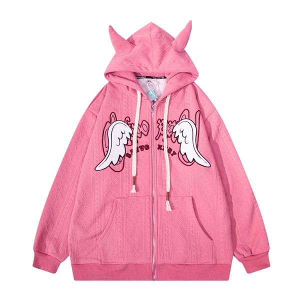 devil's horn hooded cardigan hoodies men women pink hip hop streetwear zipper warm hooded jackets cotton thicken sweatshirts, Black
devil's horn hooded cardigan hoodies men women pink hip hop streetwear zipper warm hooded jackets cotton thicken sweatshirts, Black