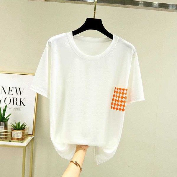 womens cotton short sleeved plaid pocket t shirt summer loose all matching thin, White
womens cotton short sleeved plaid pocket t shirt summer loose all matching thin, White