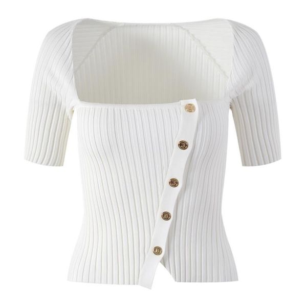 323 2023 spring brand same style sweater short sleeve black white squared neck cardigan fashion womens clothes womens yl7, White;black
323 2023 spring brand same style sweater short sleeve black white squared neck cardigan fashion womens clothes womens yl7, White;black