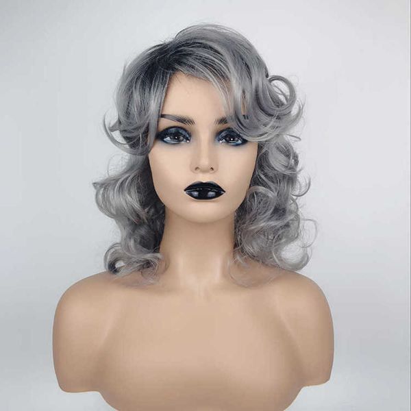 synthetic wigs women s short curly hair granny grey fiber wig women s headgear 230303, Black