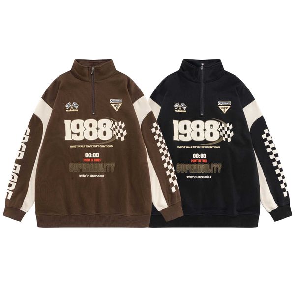 american fashion brand letter print color blocked mock neck sweater men's and women's street trend couple racing style pullover to, Black;white
american fashion brand letter print color blocked mock neck sweater men's and women's street trend couple racing style pullover to, Black;white
