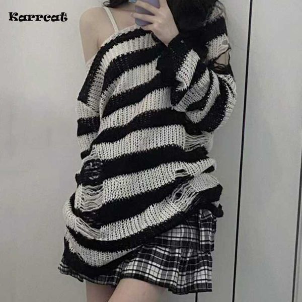women's hoodies sweatshirts karrcat punk gothic long sweater women dark aesthetic striped pullovers hollow out oversized grunge jumpers, Black 
women's hoodies sweatshirts karrcat punk gothic long sweater women dark aesthetic striped pullovers hollow out oversized grunge jumpers, Black