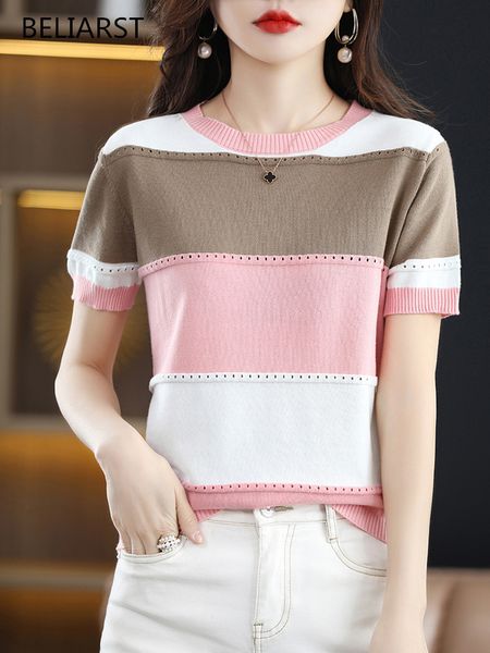 women's t-shirt beliarst summer short sleeve women's round neck color matching polo tank 100% cotton loose relaxed knitted jacket, White
women's t-shirt beliarst summer short sleeve women's round neck color matching polo tank 100% cotton loose relaxed knitted jacket, White
