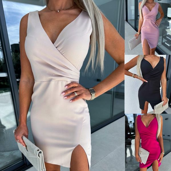 women's casual dress 2023 summer new deep v pleated split temperament elegant dress women, Black;gray
women's casual dress 2023 summer new deep v pleated split temperament elegant dress women, Black;gray
