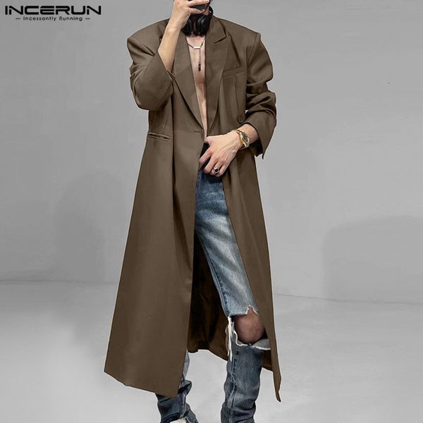 men's trench coats incerun fashion men solid streetwear lapel one button long sleeve casual style windbreaker 2023 thin overcoats 23033, Tan;black
men's trench coats incerun fashion men solid streetwear lapel one button long sleeve casual style windbreaker 2023 thin overcoats 23033, Tan;black