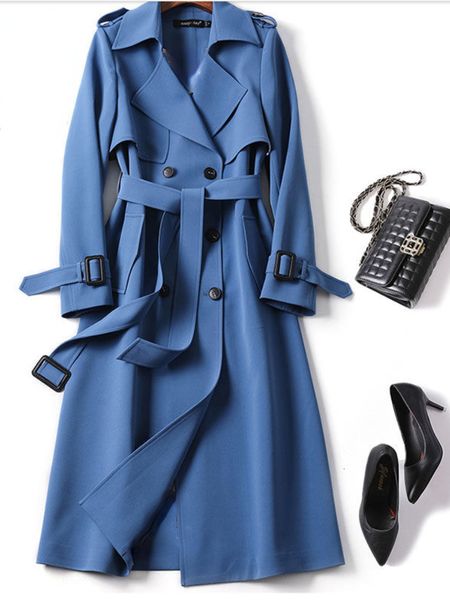 women's leather faux spring autumn middle long british style coat fashionable solid color lapel double row button windbreaker 230331, Black
women's leather faux spring autumn middle long british style coat fashionable solid color lapel double row button windbreaker 230331, Black