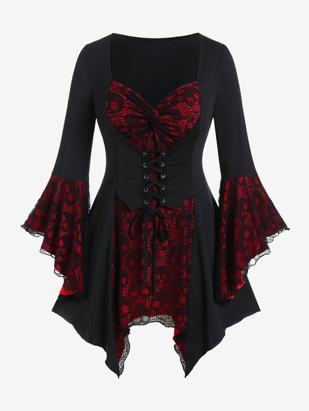 women's t-shirt rosegal gothic sheer mesh flare sleeves t shirt black lace up ruched blouses for women spring fall winter streetwear te, White
women's t-shirt rosegal gothic sheer mesh flare sleeves t shirt black lace up ruched blouses for women spring fall winter streetwear te, White
