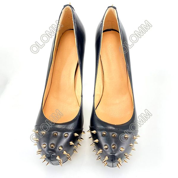 olomm handmade women pumps studs stiletto heels round toe black club wear shoes women us size 5-20
olomm handmade women pumps studs stiletto heels round toe black club wear shoes women us size 5-20