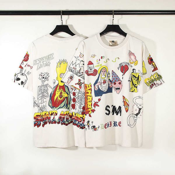 europe and america high street readymade saint michael men's women's simpson hpainted graffiti short sleeve t-shirt, Black;brown
europe and america high street readymade saint michael men's women's simpson hpainted graffiti short sleeve t-shirt, Black;brown