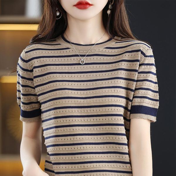 women's t-shirt summer women's vintage stripe t-shirt south korea full matching hollow fashion short sleeve o-neck loose relaxed k, White
women's t-shirt summer women's vintage stripe t-shirt south korea full matching hollow fashion short sleeve o-neck loose relaxed k, White