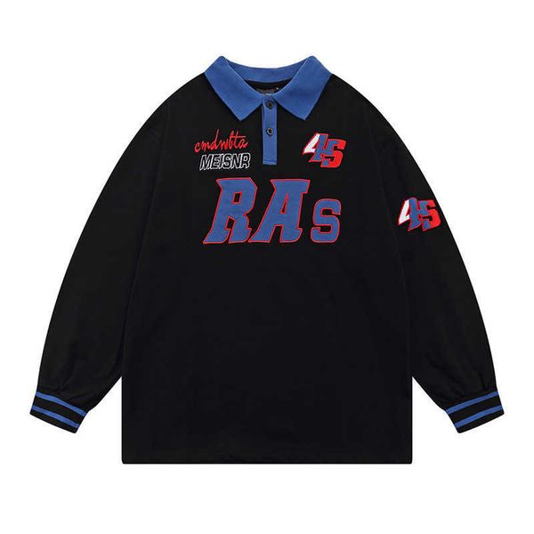 fashion letter embroidery contrast polo neck sweater american sporty casual couple men's and women's street jacket, Black;white
fashion letter embroidery contrast polo neck sweater american sporty casual couple men's and women's street jacket, Black;white