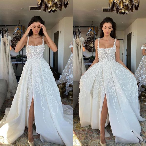 straps boho a line wedding dresses for bride square neck appliques wedding dress vestidos de novia front slit designer bridal gowns, White
straps boho a line wedding dresses for bride square neck appliques wedding dress vestidos de novia front slit designer bridal gowns, White