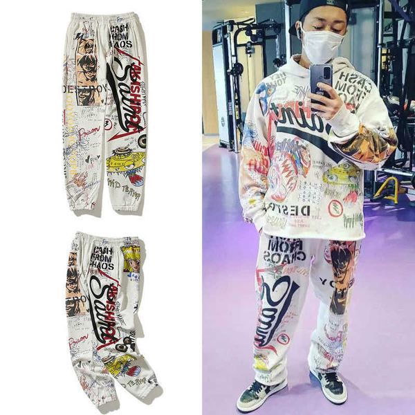 high street saint michael comic cartoon graffiti handpainted vintage loose relaxed pants guard, Black
high street saint michael comic cartoon graffiti handpainted vintage loose relaxed pants guard, Black