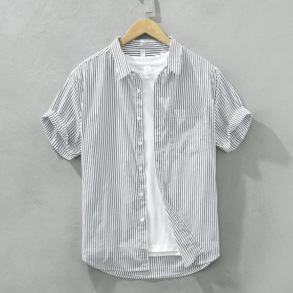 men s casual shirts literary retro striped shirt men short sleeved japanese summer regular loose outerwear versatility y2k streetwear 23033, White;black
men s casual shirts literary retro striped shirt men short sleeved japanese summer regular loose outerwear versatility y2k streetwear 23033, White;black