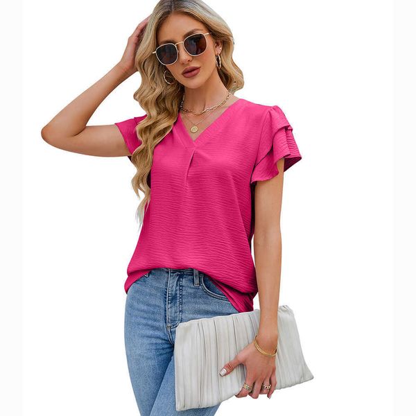 new t-shirt 2023 causal for women solid color v-neck chiffon shirt fashion trend summer short sleeves y2303, White
new t-shirt 2023 causal for women solid color v-neck chiffon shirt fashion trend summer short sleeves y2303, White