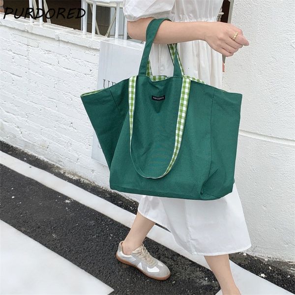 shopping bags purdored 1 pc large women plaid reusable 6 colors canvas shoulder lady student book handbags grocery tote 230331
shopping bags purdored 1 pc large women plaid reusable 6 colors canvas shoulder lady student book handbags grocery tote 230331