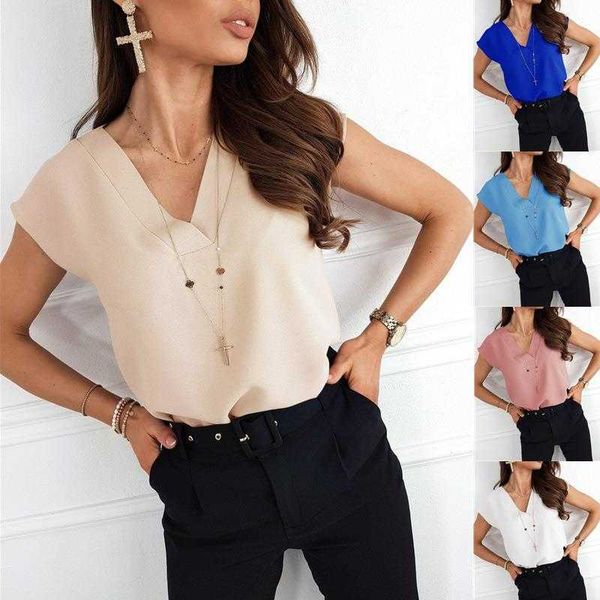 summer womens clothing ins blouses solid color chiffon short sleeve loose v neck, White
summer womens clothing ins blouses solid color chiffon short sleeve loose v neck, White