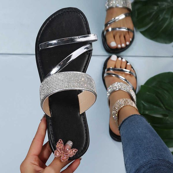 summer women's slippers flip-flop flat beach slippers rhinestones casual sandals y2303, Black
summer women's slippers flip-flop flat beach slippers rhinestones casual sandals y2303, Black