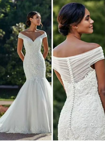 2023 new style bateau mermaid wedding dresses sweetheart pearl major beading long trailing sheath bridal gowns, White
2023 new style bateau mermaid wedding dresses sweetheart pearl major beading long trailing sheath bridal gowns, White