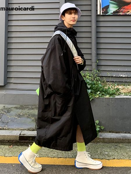 men's trench coats mauroicardi spring autumn long waterproof black oversized khaki men with hood pockets loose casual windbreaker 2023, Tan;black
men's trench coats mauroicardi spring autumn long waterproof black oversized khaki men with hood pockets loose casual windbreaker 2023, Tan;black
