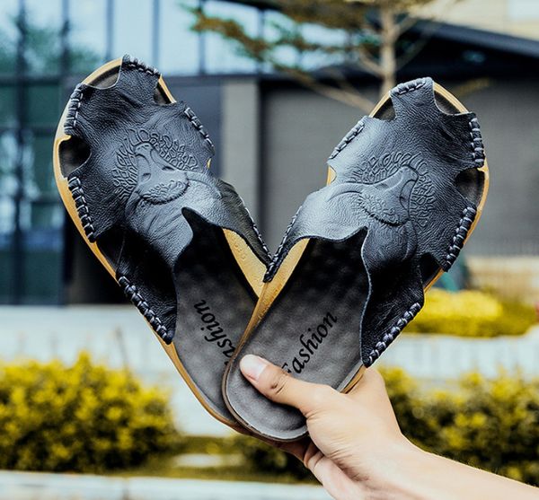fashion luxury design pointed toe men's slippers sandals genuine leather flip flops female pure color flat shoes big size 38-48, Black
fashion luxury design pointed toe men's slippers sandals genuine leather flip flops female pure color flat shoes big size 38-48, Black