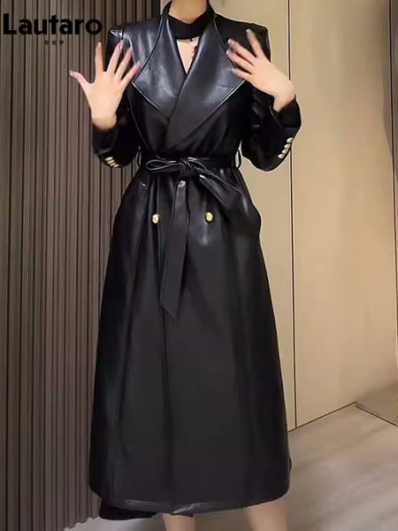 women s leather faux lautaro spring autumn luxury elegant stylish chic long brown black soft pu trench coat for women sashes runway fashion
women s leather faux lautaro spring autumn luxury elegant stylish chic long brown black soft pu trench coat for women sashes runway fashion