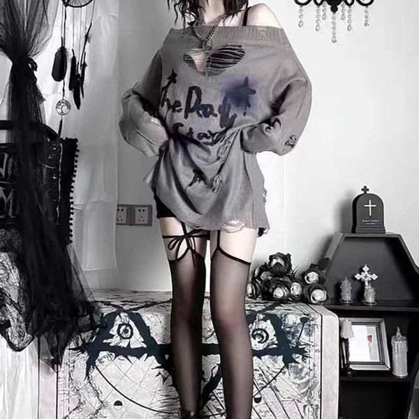 women's hoodies sweatshirts y- knitted y2k aesthetic holes loose pullover sweater women punk grunge hollow out long sleeve off shoulde, Black
women's hoodies sweatshirts y- knitted y2k aesthetic holes loose pullover sweater women punk grunge hollow out long sleeve off shoulde, Black