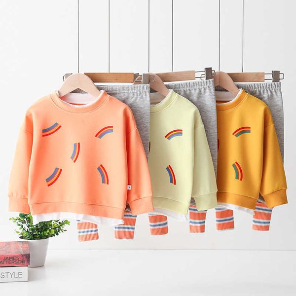children clothes sets sports style baby kids rainbow printed suits sweatshirt and pants 2pcs girls clothing spring outfits p230331, White
children clothes sets sports style baby kids rainbow printed suits sweatshirt and pants 2pcs girls clothing spring outfits p230331, White