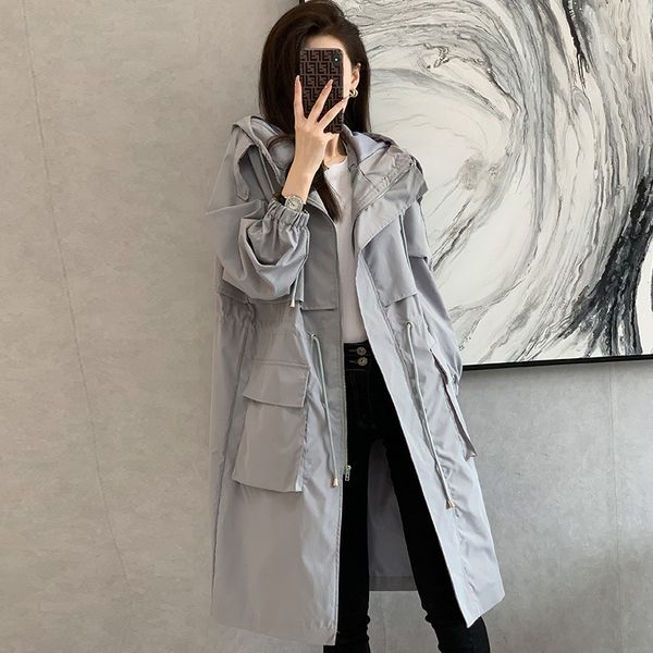 women's trench coats spring autumn long coat women loose hooded overcoat female adjustable waist outerwear korean fashion windbreaker 2, Tan;black
women's trench coats spring autumn long coat women loose hooded overcoat female adjustable waist outerwear korean fashion windbreaker 2, Tan;black