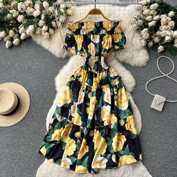 off shoulder fragmented flower dress summer 2023 new slim style waist wrapped bra chiffon long dress holiday dress, Black;gray
off shoulder fragmented flower dress summer 2023 new slim style waist wrapped bra chiffon long dress holiday dress, Black;gray