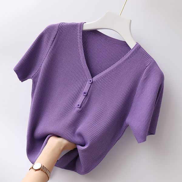women's t-shirt women's casual knitted short sleeve t-shirt summer outsole v-neck solid button ultra thin knitted sweater t-shirt, White
women's t-shirt women's casual knitted short sleeve t-shirt summer outsole v-neck solid button ultra thin knitted sweater t-shirt, White