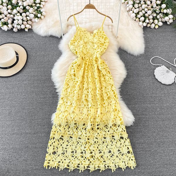 sling long dress super fairy gentle v-neck waistband sleeveless open back seaside holiday hook flower hollow lace a-line dress, Black;gray
sling long dress super fairy gentle v-neck waistband sleeveless open back seaside holiday hook flower hollow lace a-line dress, Black;gray