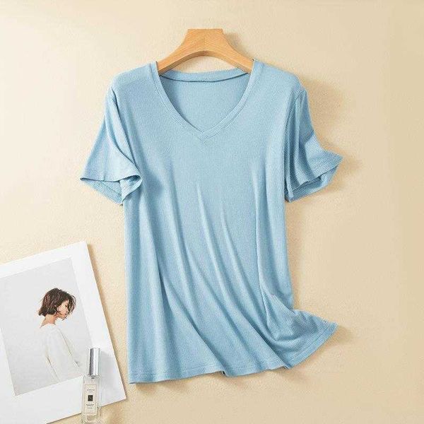 modal thread v neck t shirt for women summer loose ins trendy white draping mask
modal thread v neck t shirt for women summer loose ins trendy white draping mask