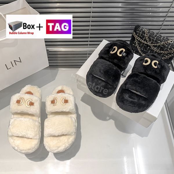 with box fashion slippers womens shearling fur open slides sandals rubber luxury designer moccasins casual lady shoes size 35-40, Black
with box fashion slippers womens shearling fur open slides sandals rubber luxury designer moccasins casual lady shoes size 35-40, Black