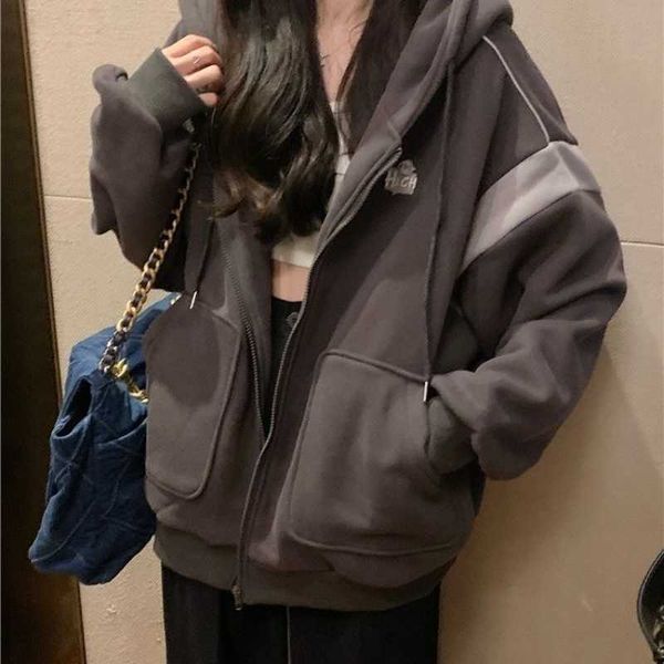 deeptown vintage harajuku jacket women's gothic clothing oversized solid pocket zipper sweatshirt casual coat grunge y2k hoodie p230331, Black
deeptown vintage harajuku jacket women's gothic clothing oversized solid pocket zipper sweatshirt casual coat grunge y2k hoodie p230331, Black