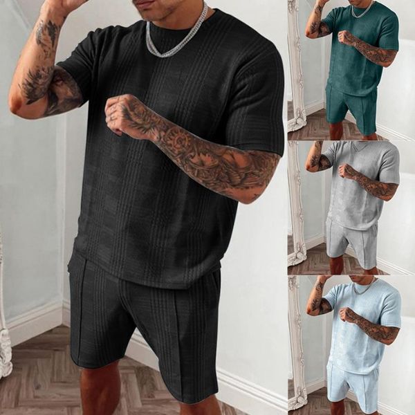 men's tracksuits summer casual sports set solid color plaid short sleeved shorts sets mens fashion 2 piece sportswear, Gray
men's tracksuits summer casual sports set solid color plaid short sleeved shorts sets mens fashion 2 piece sportswear, Gray